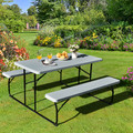 Folding Picnic Table Bench Set with Wood-Like Texture product image