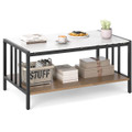 2-Tier Rectangular Coffee Table with Rock Slab Tabletop product image