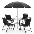 6-Piece Patio Dining Set with Umbrella and Rippled Glass Tabletop product image