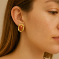 Gold-Plated Sunstone & Diamond Floral Stud Earrings product image