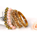 Retro Burnished Gold Inlaid Rhinestone Bangle Bracelet (7 Piece Set) product image