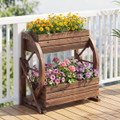 2-Tier Rustic Wood Wagon Planter with Drainage Hole product image