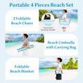4-Piece Beach Umbrella Set with 2 Chairs and Picnic Blanket product image