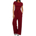  Women's Ruched Short Sleeve Top and Wide Leg Pants (2 Piece Set) product image