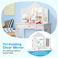 Kids Vanity Table With Tri-fold Mirror And Stool product image