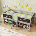 Twin Size Low Loft Bed with Ramp Ladder and Bookcases product image