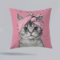 Double-Sided Printed Pink Turban Cat Decorative Pillowcase product image