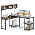  L-Shaped Computer Desk with Power Outlets and 2 Metal Mesh Shelves product image
