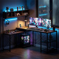  L-Shaped Computer Desk with Power Outlets and 2 Metal Mesh Shelves product image