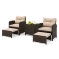 5-Piece Patio Rattan Furniture Set with 2 Ottomans and Tempered Glass  product image