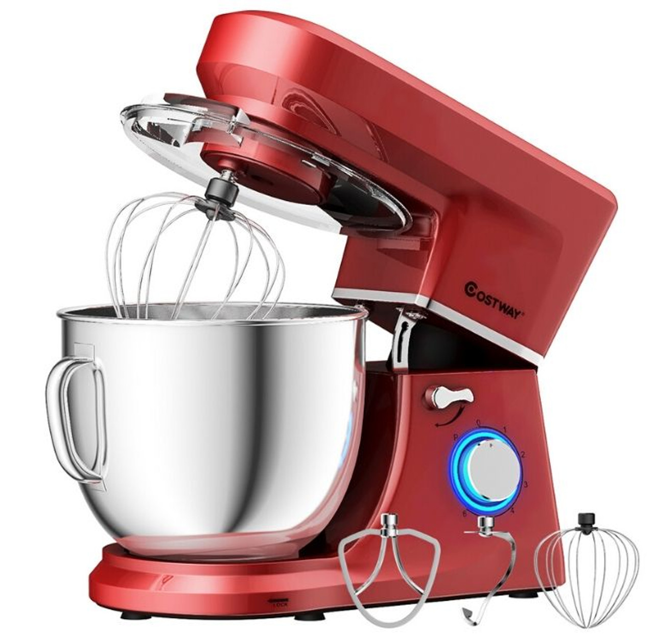 Kitchen Countertop Tilt-Head Food Mixer, Household Stand Stainless-Steel  Dough Mixer w/6 Speeds, 7.5QT Mixing Bowl, Overheat Protection, Red 