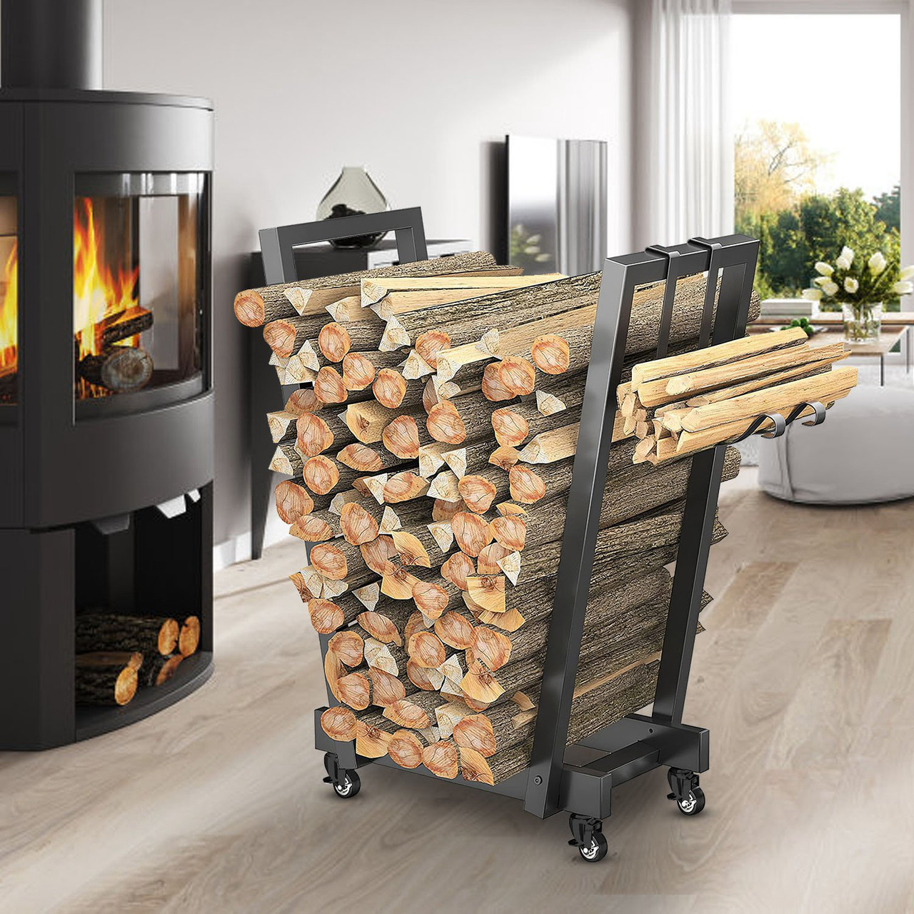 Wood rack on wheels sale