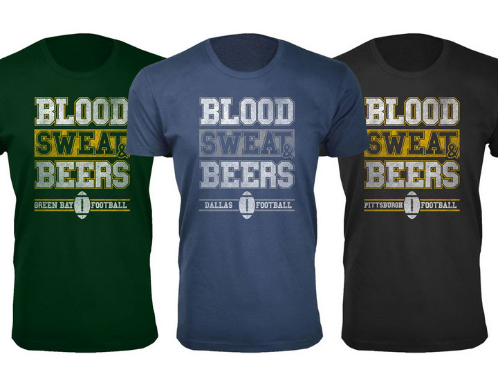 Men's Blood Sweat & Beers Football Cotton T-Shirts - Pick Your Plum
