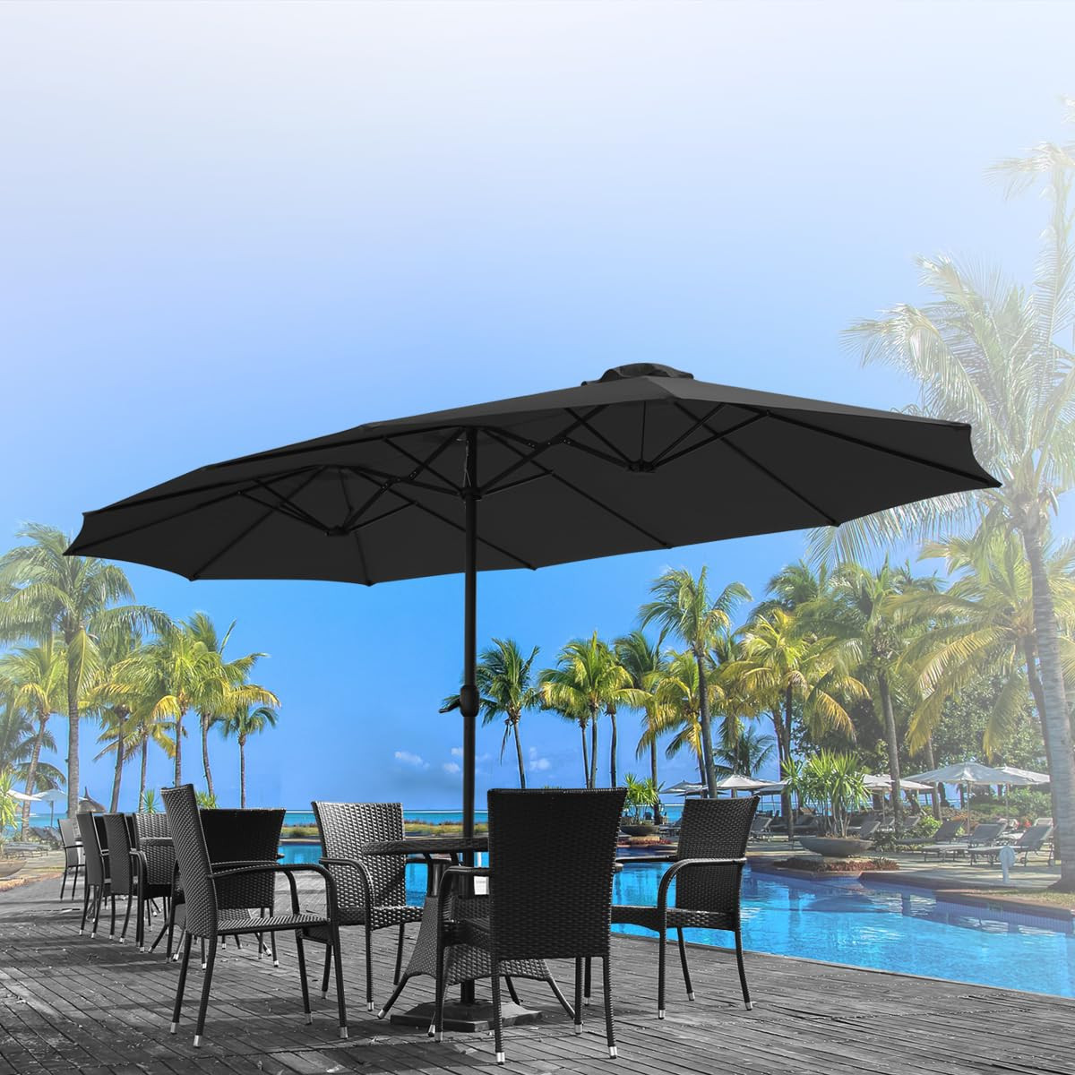 15x9 patio umbrella Rectangular Canopy 15x9ft 12-Rib and redthis umbrella is also offered in two style options 15x9 ft. Steel Large Double-Sided