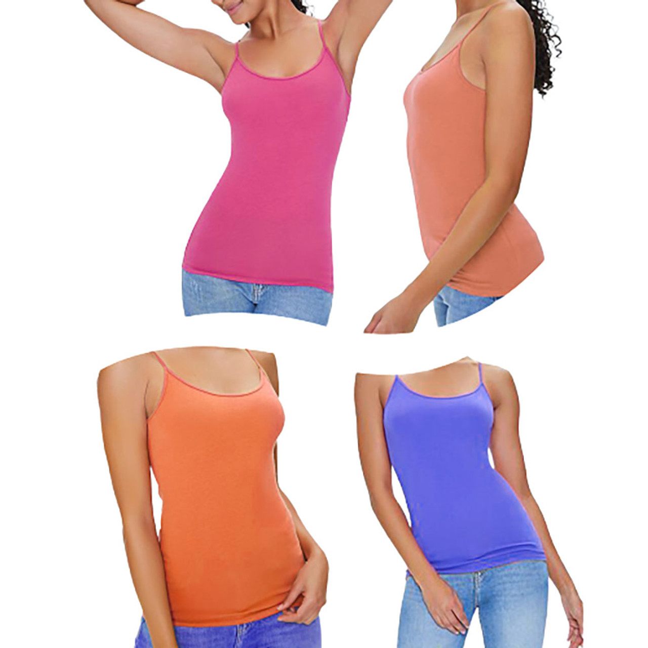 Women's Stretchy Camisole Spaghetti Strap Tank Top (4-Pack) - Pick Your Plum