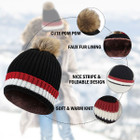 Women's Warm Knit Cuff Pom-Pom Beanie with Faux Fur Lining (2-Pack) product image