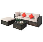 Rattan 5-Piece Outdoor Sectional Patio Set with Beige Cushions product image