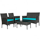 Rattan 4-Piece Patio Furniture with Glass Top Table product image