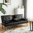 Convertible Folding Leather Futon Sofa with Cup Holders and Armrests product image