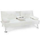 Convertible Folding Leather Futon Sofa with Cup Holders and Armrests product image