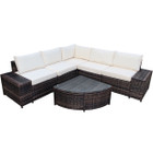 6-Piece Wicker Patio Sectional Sofa Set with Tempered Glass Coffee Table product image