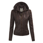 Women's Faux Leather Moto Jacket with Hoodie product image