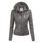 Women's Faux Leather Moto Jacket with Hoodie product image