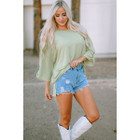 Women's Ribbed Roll-Tab Sleeve Chest Pocket Oversized Top product image