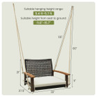 Single Rattan Porch Swing with Armrests, Cushion, & Hanging Ropes product image