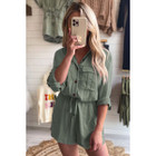 Women's Reese Roll-up Sleeve Flap Pockets Drawstring Romper product image