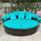 Patio Round Rattan Daybed with Retractable Canopy & Adjustable Coffee Table product image