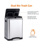 30L Dual Bin Stainless Steel Trash Can by Amazon Basics®, C-10049FM-30L product image