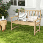 2-Person Outdoor Teak Wood Garden Bench with Backrest and Armrests product image