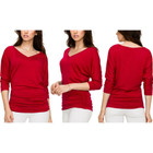 Women's V-Neck 3/4-Sleeve Drape Dolman Top with Side Shirring product image