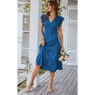 Women's Solid Color V-Neck Flutter Ruffle Sleeve Midi Dress product image