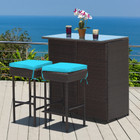 3-Piece Outdoor Rattan Wicker Bar Set with 2 Cushion Stools product image