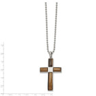 22-inch Stainless Steel Polished Tiger's Eye Cross Necklace product image