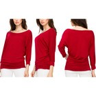 Women's Crew Neck 3/4 Sleeve Drape Dolman Top with Side Shirring product image
