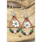 Silvery Western Leather Beaded Floral Dangle Earrings product image