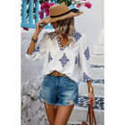 Women's Moroccan Blue in White Blouse product image