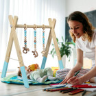 Goplus Foldable Wooden Baby Gym with 3 Wooden Teething Toys Hanging Bar Gra product image