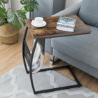Vintage C-Shaped Sofa Table with Side Pocket & Metal Frame product image