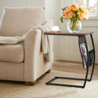 Vintage C-Shaped Sofa Table with Side Pocket & Metal Frame product image