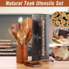 9 Piece Natural Teak Wooden Kitchen Utensil Set with Spoon Rest - Comfort Grip Cooking Spoons and Utensils Holder product image