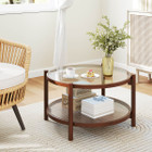 31" Wooden Round Coffee Table with Tempered Glass Top  product image