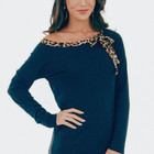 Black Leopard Contrast Tie with Ribbed Knit Top product image