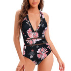 Women's V-Neck One-Piece Swimsuit with Mesh Cutouts product image