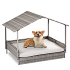Rattan Dog Bed with Canopy and Washable Cushion Cover product image