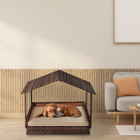 Rattan Dog Bed with Canopy and Washable Cushion Cover product image