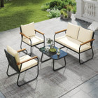 Patio Furniture Set with Tempered Glass Tabletop and Removable Cushions product image
